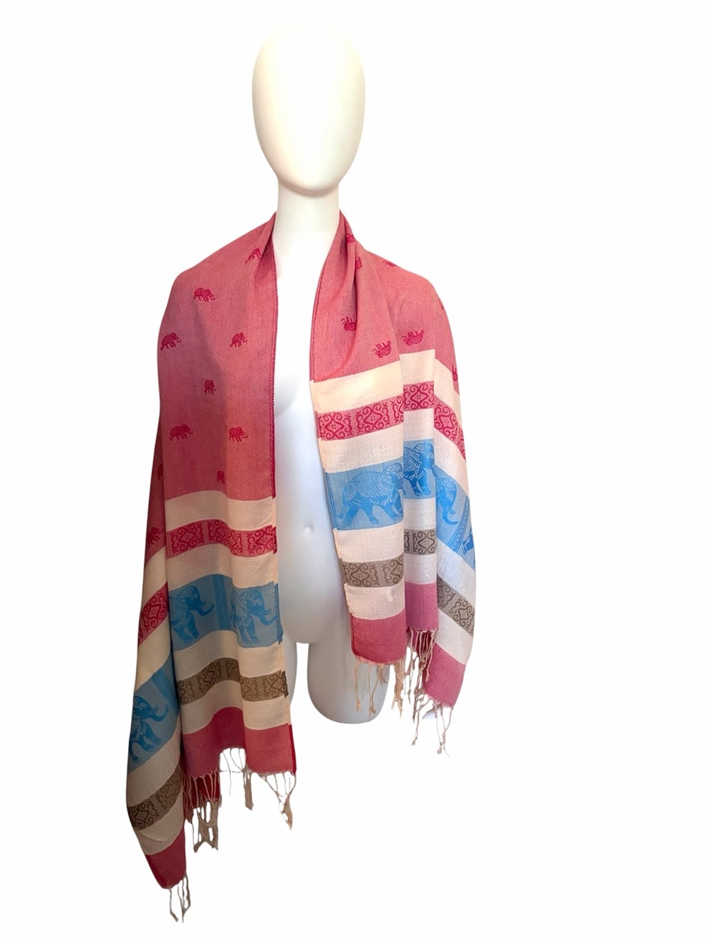 Pink & blue Multicolor Elephant Pattern luxury cashmere pashmina